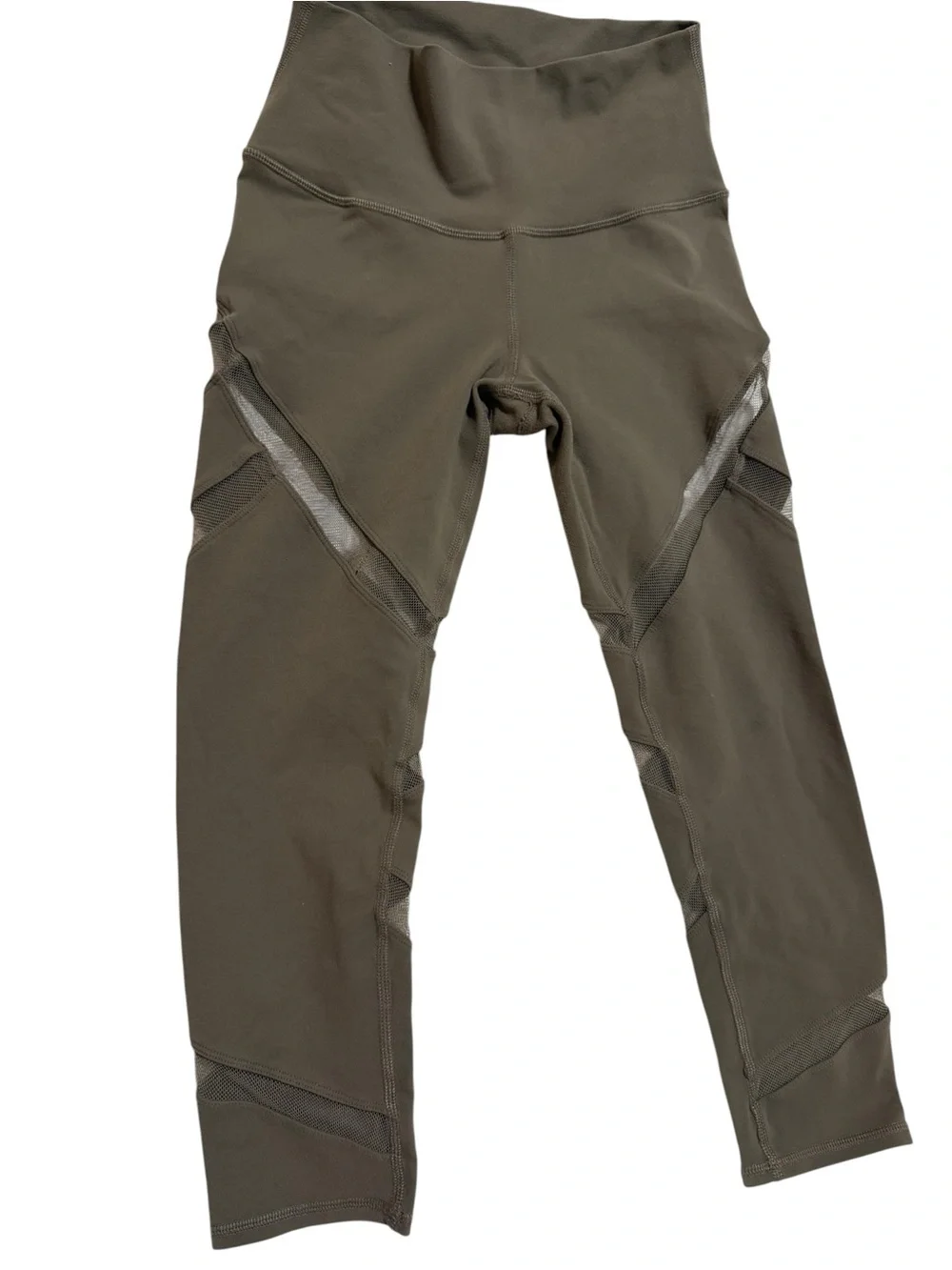 ALO Yoga Olive Green Performance Leggings with Mesh Panels